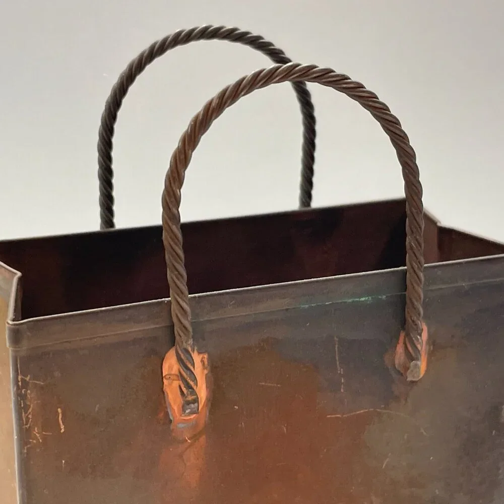 EUC Vintage Copper-Tone Metal Shopping Bag, Rustic, MCM, 4" x 3 5/8" - Picture 2 of 7